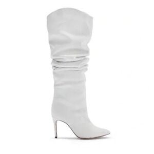 Schutz Anamaria White Leather Knee High Pointed Toe Stiletto‎ Boots Size 7B